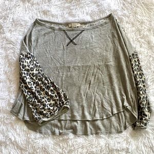 Boxy top with cheetah print sleeves